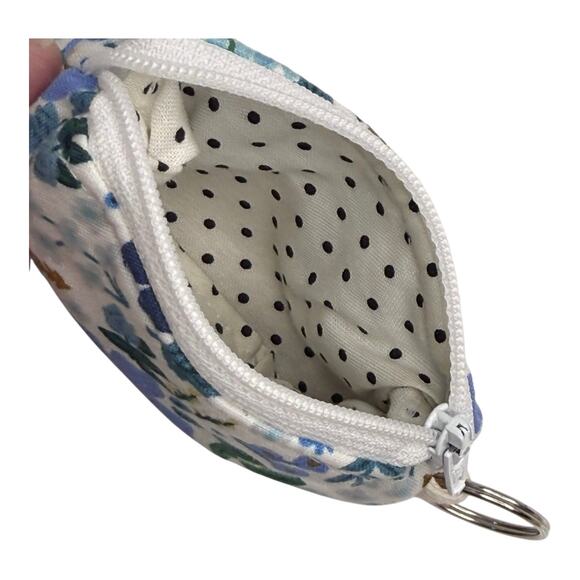 Vegan Leather Floral Mini Coin Purse Zip Pouch Key Ring Ear Bud Case 4" Bag Blue - Picture 3 of 7